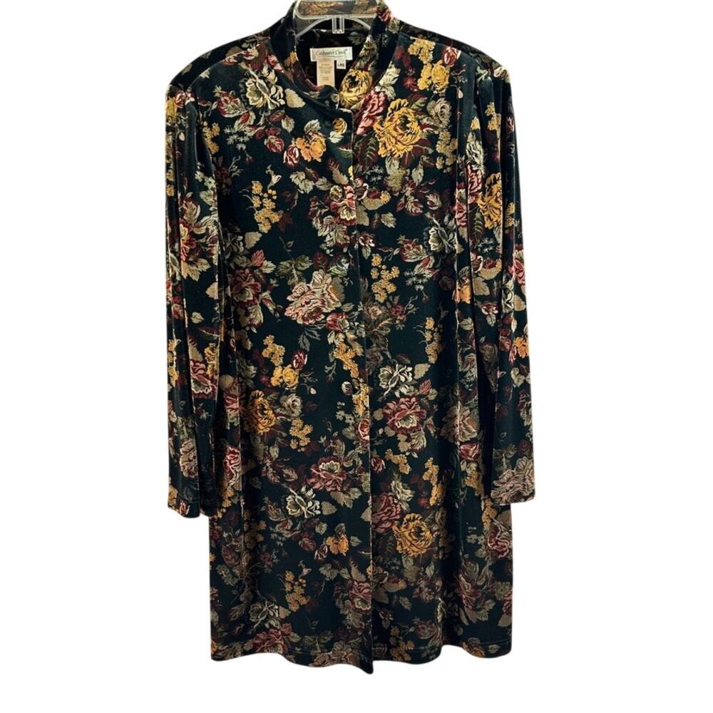 Coldwater Creek Floral Velour Tunic Jacket L Cottagecore Party Boho Holiday